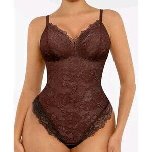 FeelinGirl Lace Shapewear Bodysuit Brown Size L NWT Tummy Control Snap Closure
